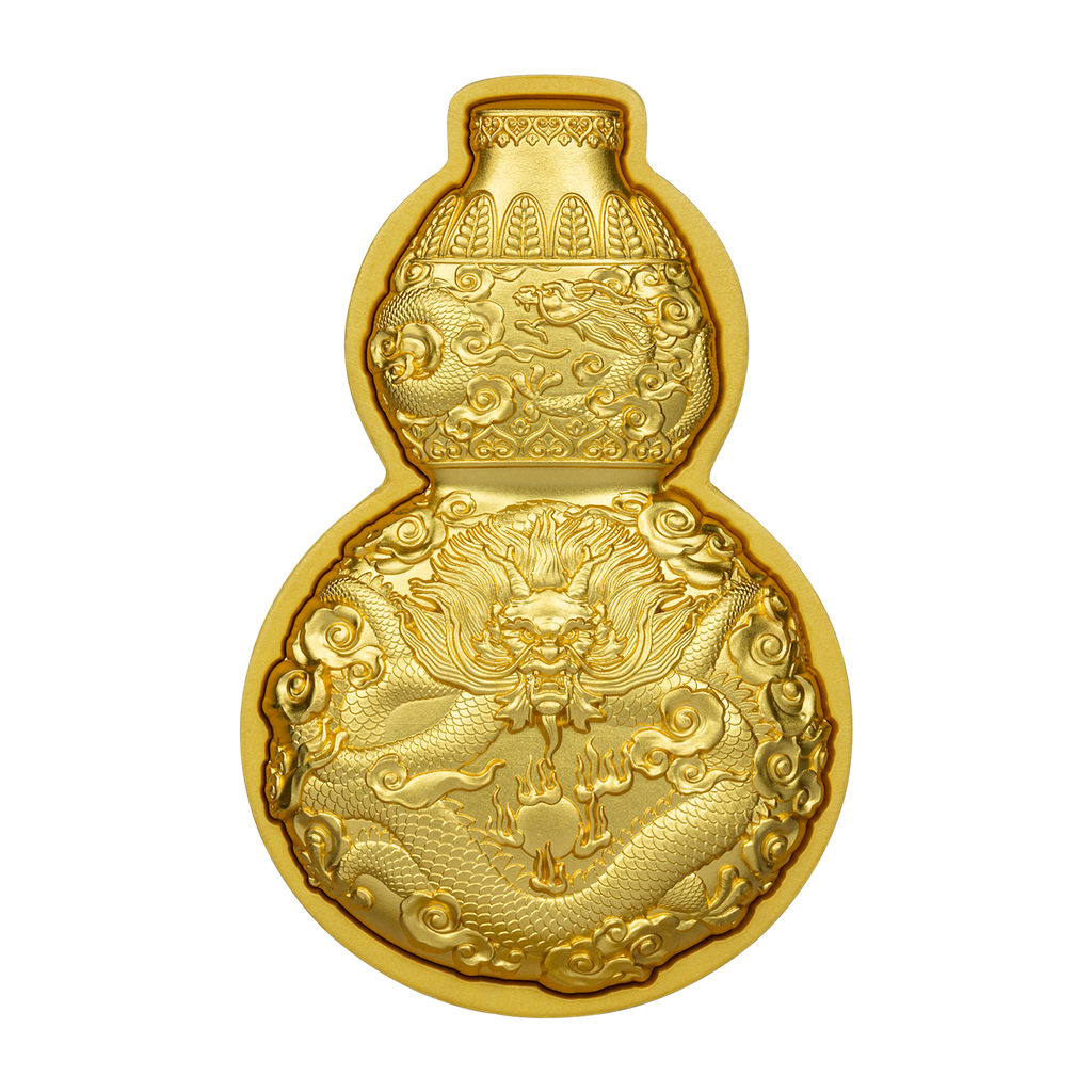 Dragon Hulu Bottle Gourd – 1 oz 999 Fine Silver Coin (Gold Plated)